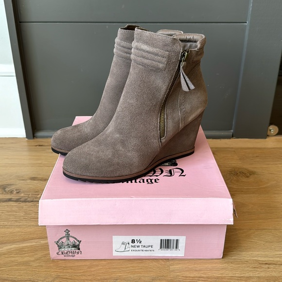 Crown Vintage Shoes - Crown Vintage • Exquisite Wedge Bootie • Taupe • 8.5